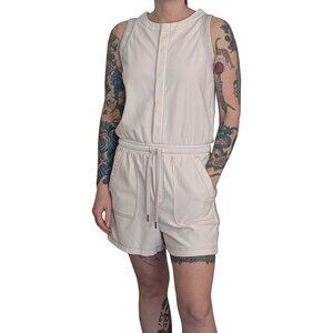 Athleta Cream Romper Crew Neck Sleeveless Drawstring Tie Waist | S